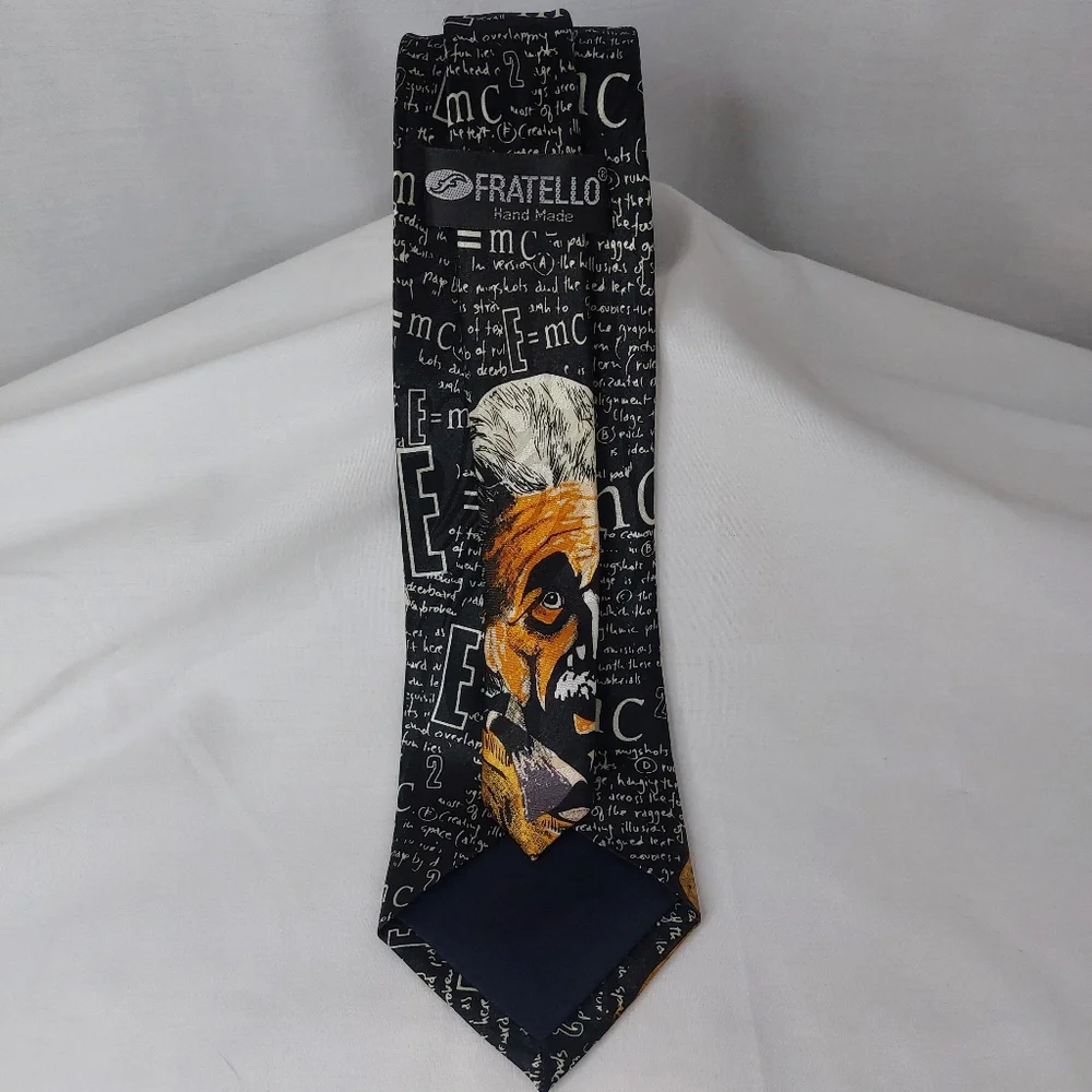 FRATELLO ALBERT EINSTIEN‎ Mens Necktie Black Print Handmade Tie 58